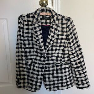 Talbots Blazer + Skirt Set - Black Cream Houndstooth Confetti Wool Blend